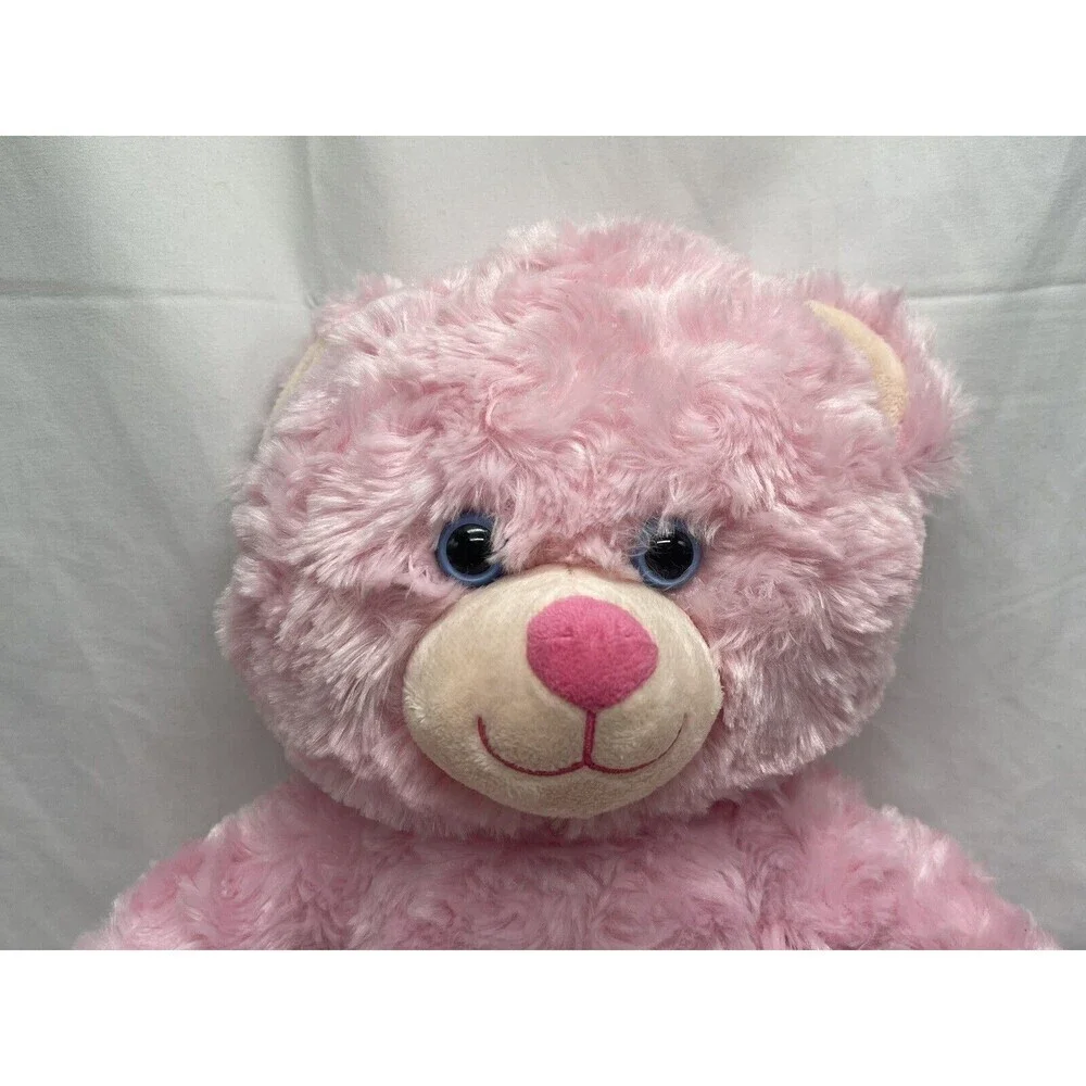 Build A Bear Pink Cuddles Teddy Heart Nose Swirly Fur Plush 16